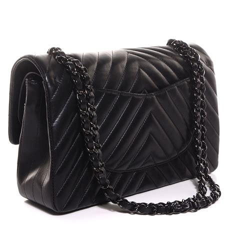 CHANEL Lambskin Chevron Medium Double Flap So Black